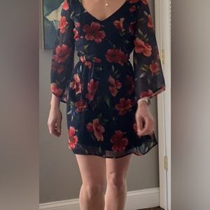 Floral backless long sleeve mini dress